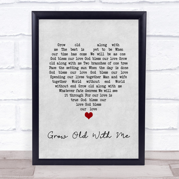 John Lennon Grow Old With Me Grey Heart Song Lyric Music Gift Poster Print
