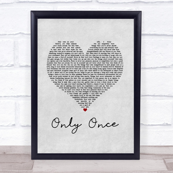 Bob Marley Only Once Grey Heart Song Lyric Music Gift Poster Print