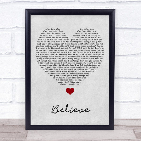 Cher Believe Grey Heart Song Lyric Music Gift Poster Print