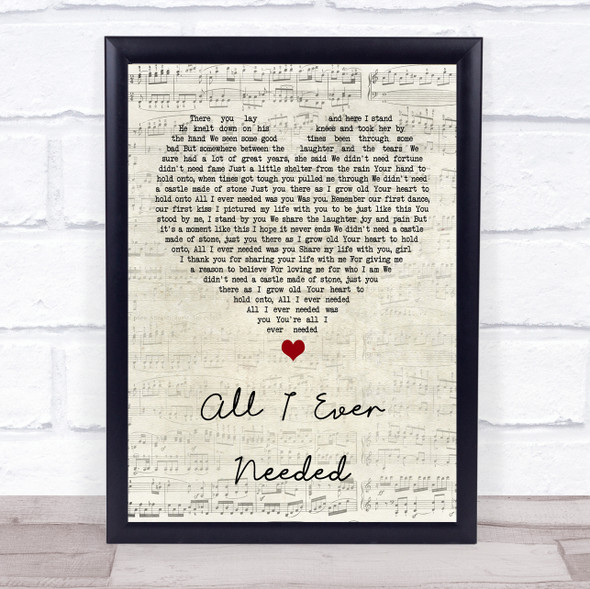 Bret Michaels All I Ever Needed Script Heart Song Lyric Music Gift Poster Print