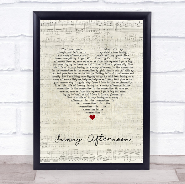 The Kinks Sunny Afternoon Script Heart Song Lyric Music Gift Poster Print