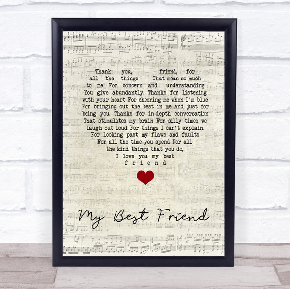 NA My Best Friend Script Heart Song Lyric Music Gift Poster Print