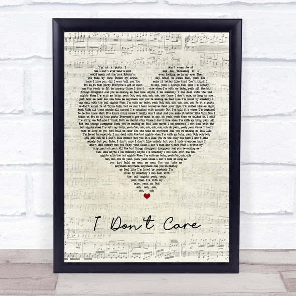 Ed Sheeran & Justin Bieber I Don't Care Script Heart Song Lyric Music Gift Poster Print