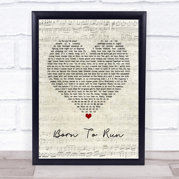 Bruce Springsteen Born To Run Script Heart Song Lyric Music Gift Poster Print