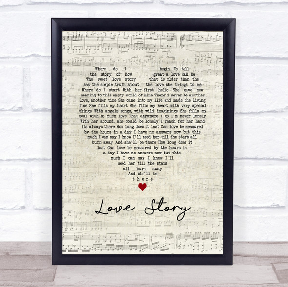 Johnny Mathis Love Story Script Heart Song Lyric Music Gift Poster Print