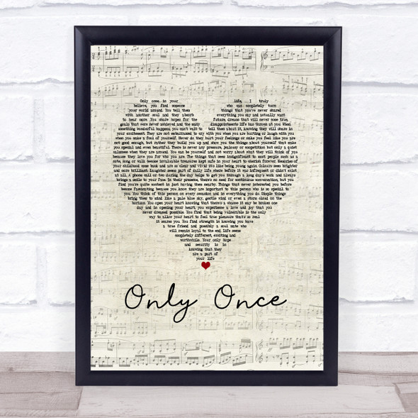 Bob Marley Only Once Script Heart Song Lyric Music Gift Poster Print
