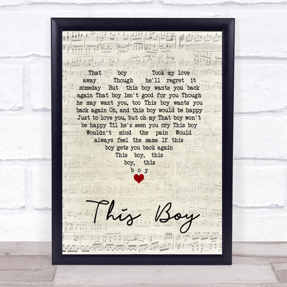 The Beatles This Boy Script Heart Song Lyric Music Gift Poster Print