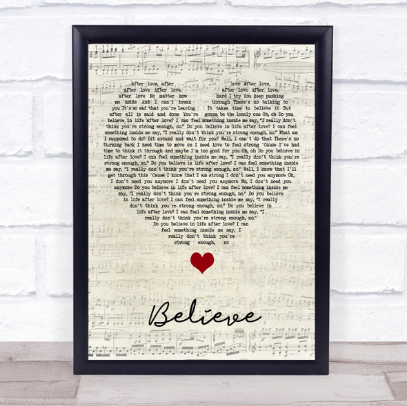 Cher Believe Script Heart Song Lyric Music Gift Poster Print