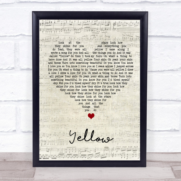 Coldplay Yellow Script Heart Song Lyric Music Gift Poster Print