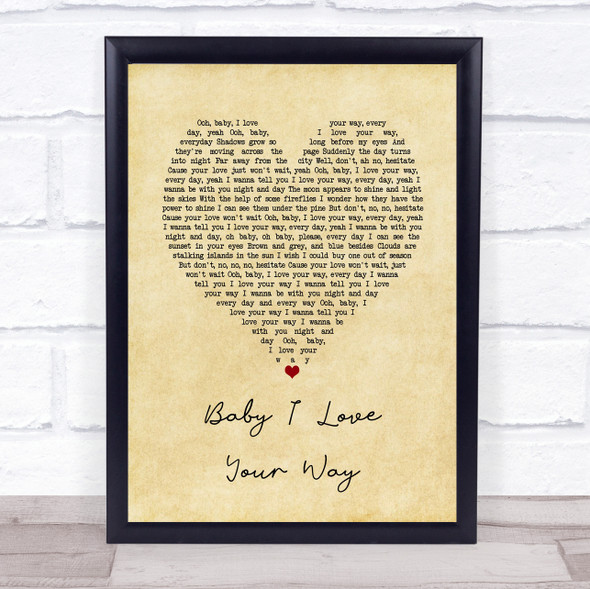 Big Mountain Baby I Love Your Way Vintage Heart Song Lyric Music Gift Poster Print