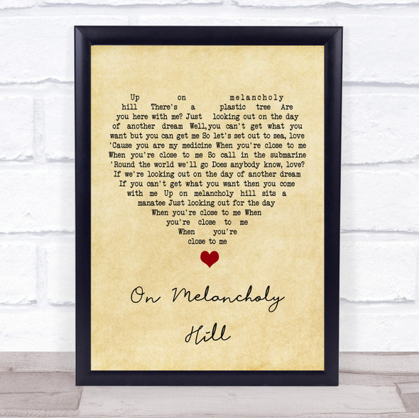Gorillaz On Melancholy Hill Vintage Heart Song Lyric Music Gift Poster Print