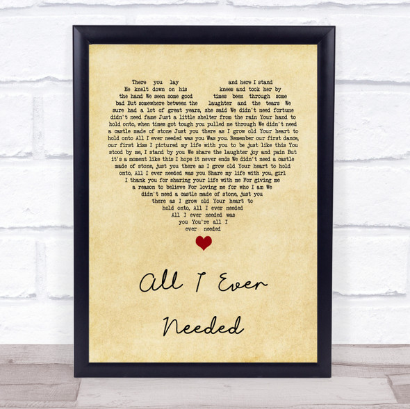 Bret Michaels All I Ever Needed Vintage Heart Song Lyric Music Gift Poster Print