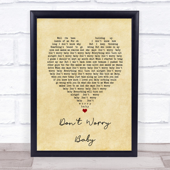 Beach Boys Don't Worry Baby Vintage Heart Song Lyric Music Gift Poster Print