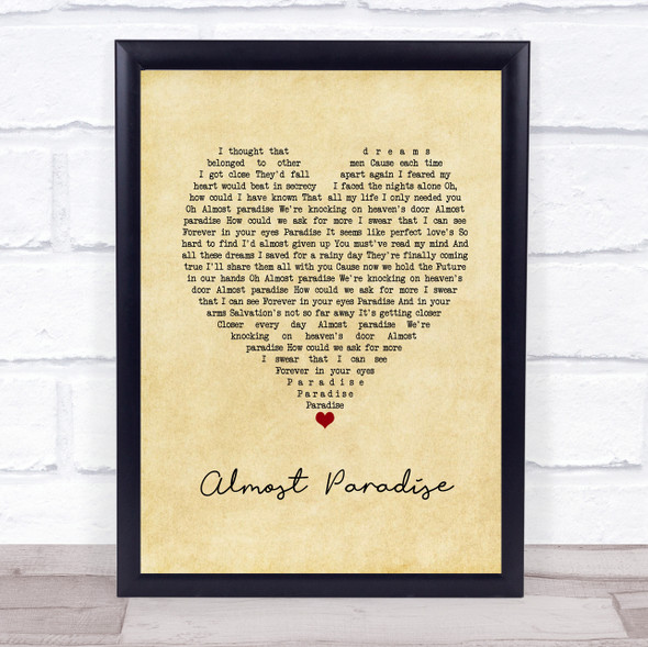 Mike Reno & Ann Wilson Almost Paradise Vintage Heart Song Lyric Music Gift Poster Print