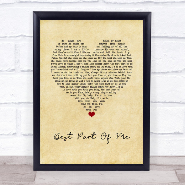 Ed Sheeran feat. YEBBA Best Part Of Me Vintage Heart Song Lyric Music Gift Poster Print