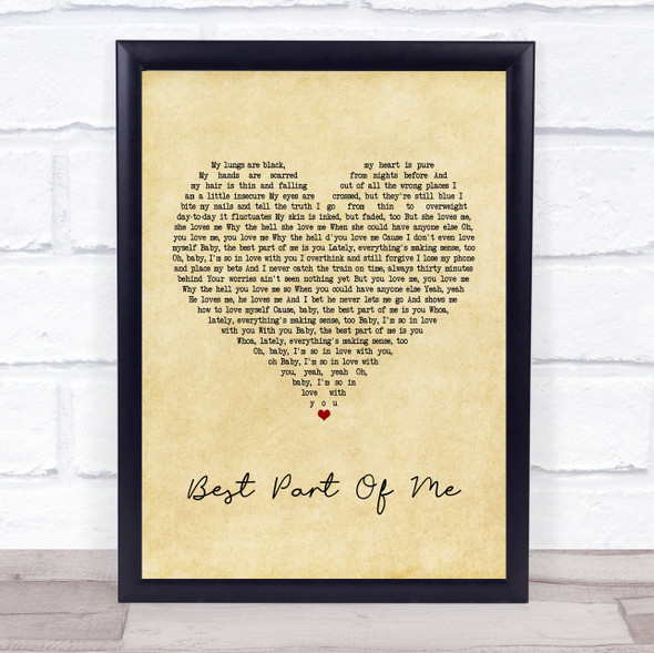 Ed Sheeran Best Part Of Me Vintage Heart Song Lyric Music Gift Poster Print