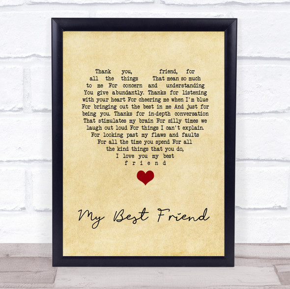 NA My Best Friend Vintage Heart Song Lyric Music Gift Poster Print