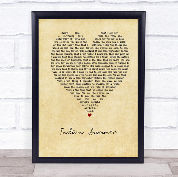 Stereophonics Indian Summer Vintage Heart Song Lyric Quote Music Gift Poster Print