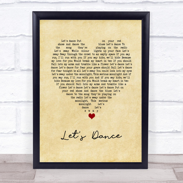 David Bowie Let's Dance Vintage Heart Song Lyric Music Gift Poster Print