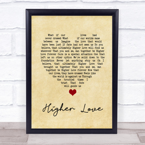 Three Legged Fox Higher Love Vintage Heart Song Lyric Music Gift Poster Print