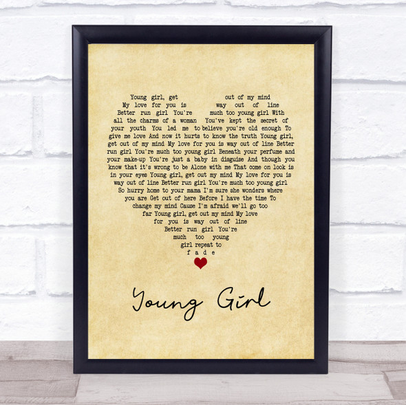 Gary Puckett & The Union Gap Young Girl Vintage Heart Song Lyric Music Gift Poster Print