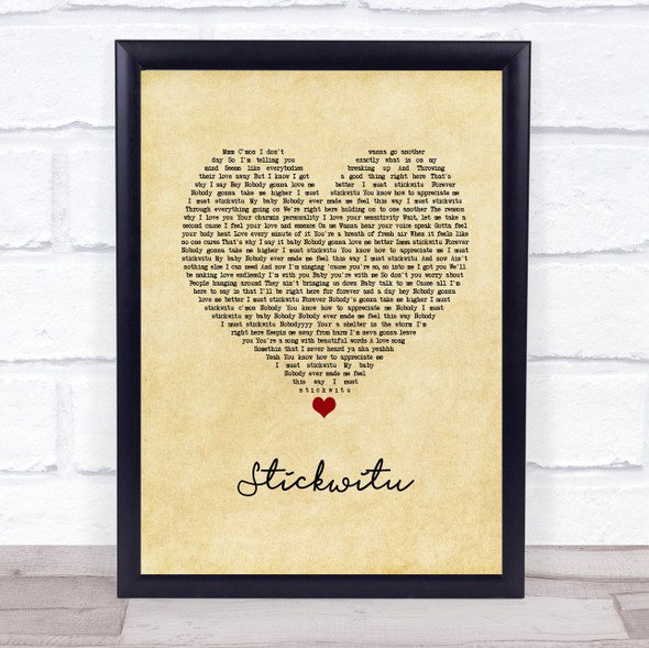 The Pussycat Dolls Stickwitu Vintage Heart Song Lyric Music Gift Poster Print