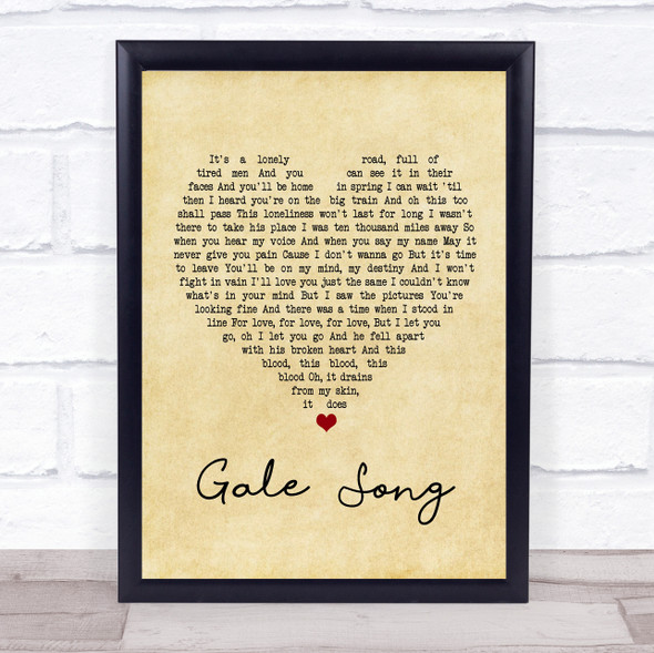 The Lumineers Gale Song Vintage Heart Song Lyric Music Gift Poster Print