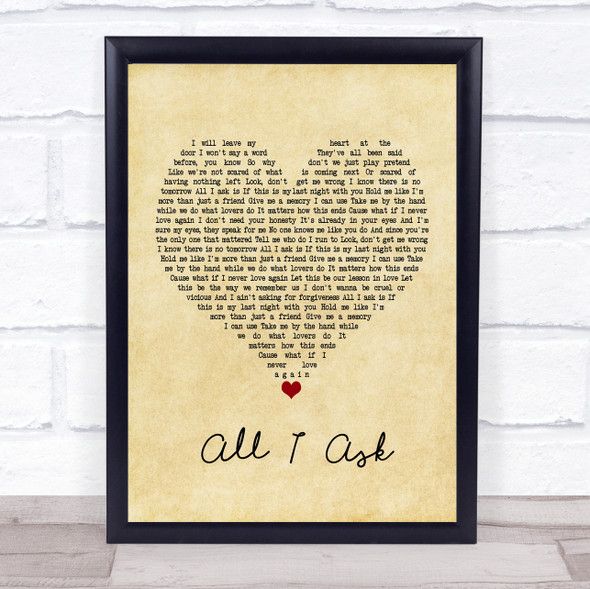 Adele All I Ask Vintage Heart Song Lyric Music Gift Poster Print