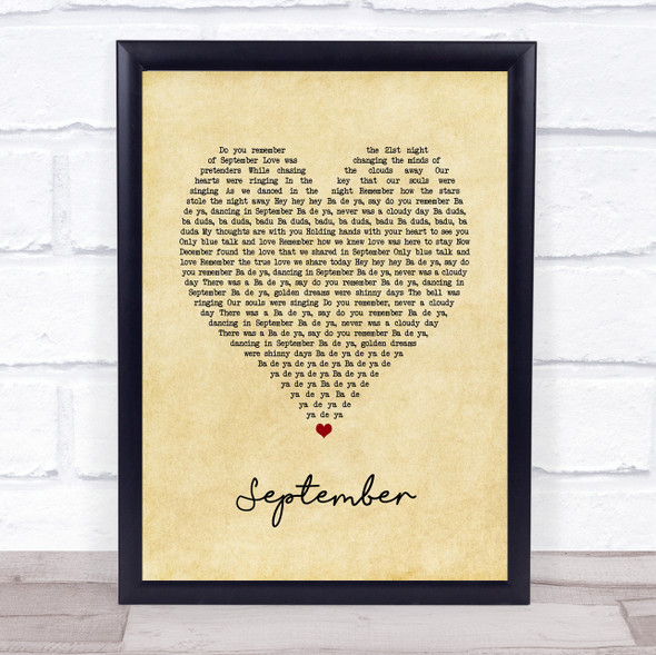 Earth Wind and Fire September Vintage Heart Song Lyric Music Gift Poster Print