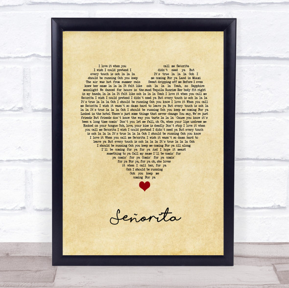 Shawn Mendes & Camila Cabello Señorita Vintage Heart Song Lyric Music Gift Poster Print