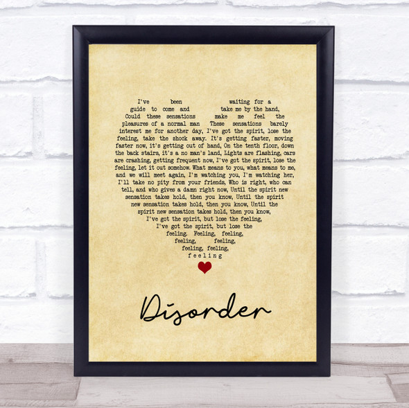 Joy Division Disorder Vintage Heart Song Lyric Music Gift Poster Print
