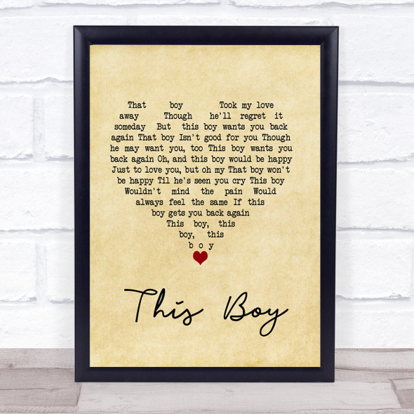 The Beatles This Boy Vintage Heart Song Lyric Music Gift Poster Print