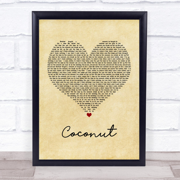 Harry Nilsson Coconut Vintage Heart Song Lyric Music Gift Poster Print