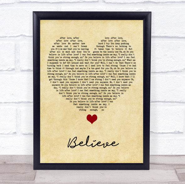 Cher Believe Vintage Heart Song Lyric Music Gift Poster Print