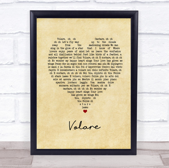 Dean Martin Volare Vintage Heart Song Lyric Music Gift Poster Print