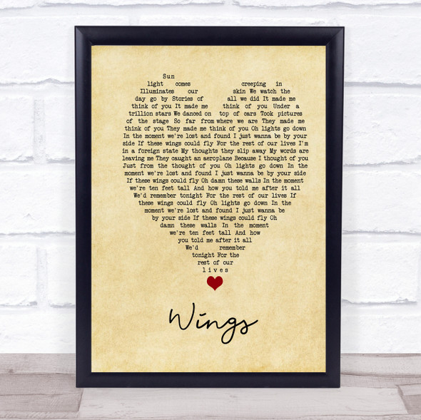 Birdy Wings Vintage Heart Song Lyric Music Gift Poster Print