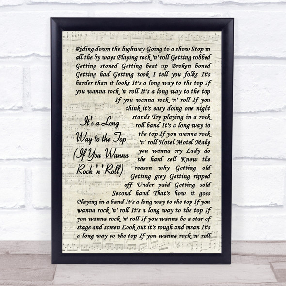 ACDC It's a Long Way to the Top If You Wanna Rock 'n' Roll Vintage Script Lyric Music Gift Poster Print