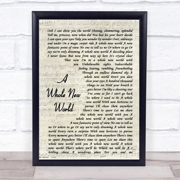 Peabo Bryson & Regina Belle A Whole New World Vintage Script Song Lyric Music Gift Poster Print