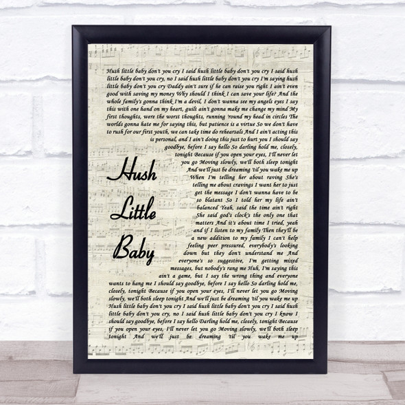 Ed Sheeran feat Wretch 32 Hush little baby Vintage Script Song Lyric Music Gift Poster Print