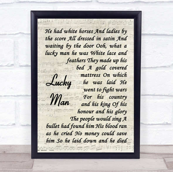 Greg Lake Lucky Man Vintage Script Song Lyric Music Gift Poster Print