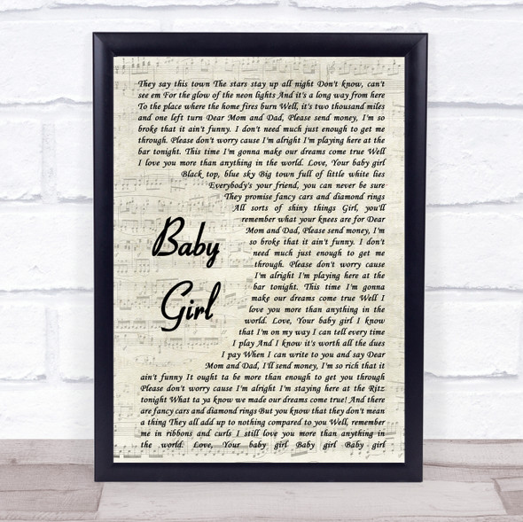 Sugarland Baby Girl Vintage Script Song Lyric Music Gift Poster Print
