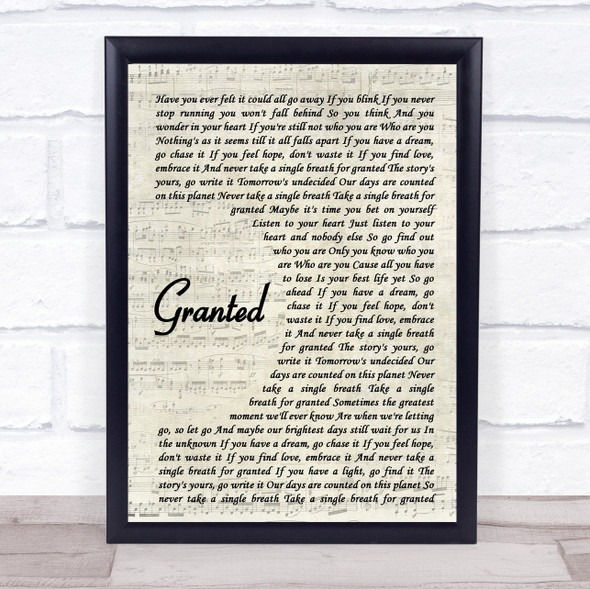 Josh Groban Granted Vintage Script Song Lyric Music Gift Poster Print