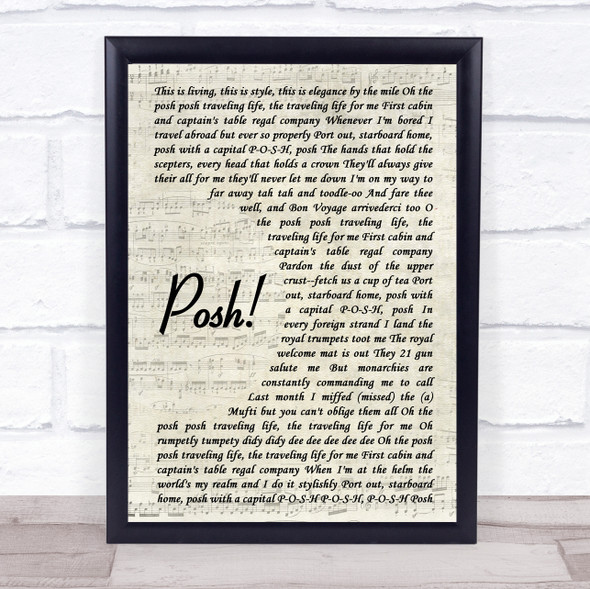 Lionel Jeffries Posh! Vintage Script Song Lyric Music Gift Poster Print