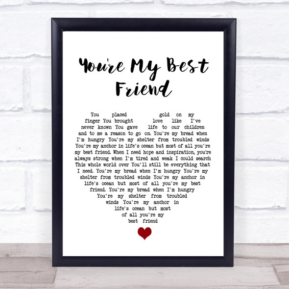 Don Williams You're My Best Friend White Heart Song Lyric Music Gift Poster Print