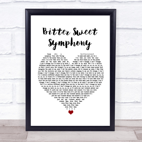 The Verve Bitter Sweet Symphony White Heart Song Lyric Music Gift Poster Print