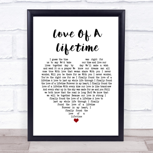 Firehouse Love Of A Lifetime White Heart Song Lyric Music Gift Poster Print