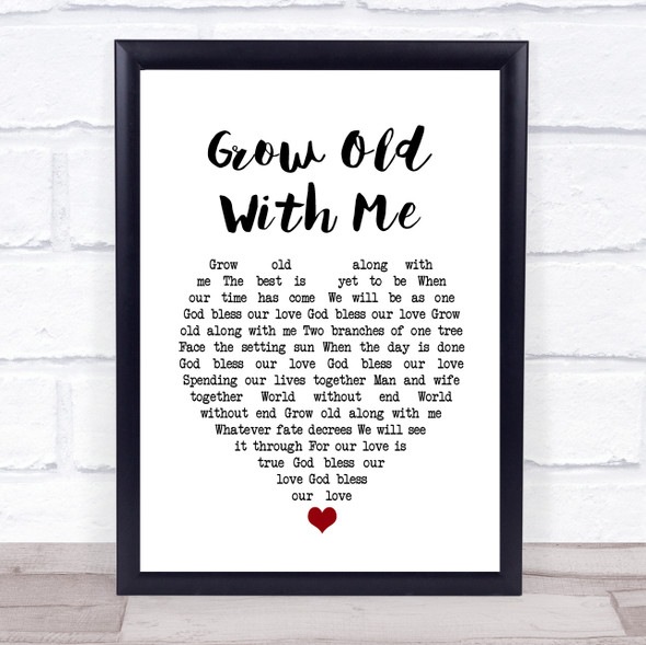 John Lennon Grow Old With Me White Heart Song Lyric Music Gift Poster Print