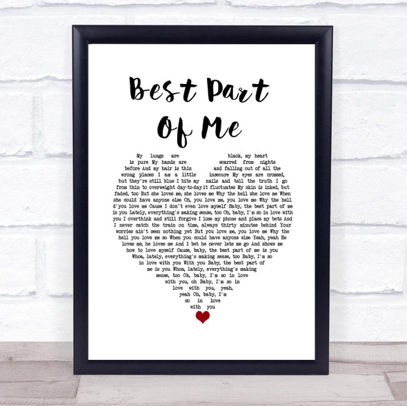 Ed Sheeran feat. YEBBA Best Part Of Me White Heart Song Lyric Music Gift Poster Print