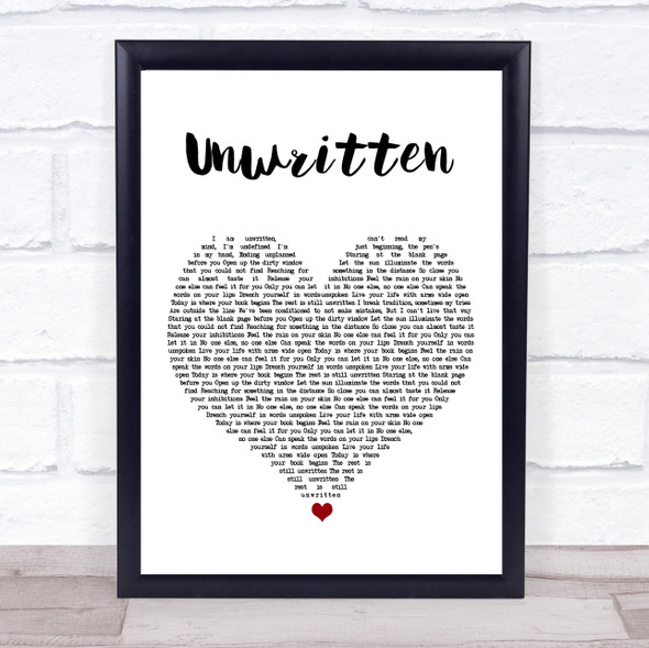Natasha Bedingfield Unwritten White Heart Song Lyric Music Gift Poster Print