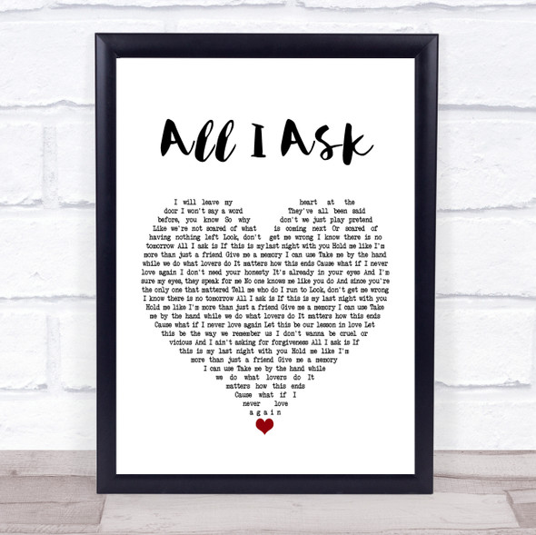 Adele All I Ask White Heart Song Lyric Music Gift Poster Print